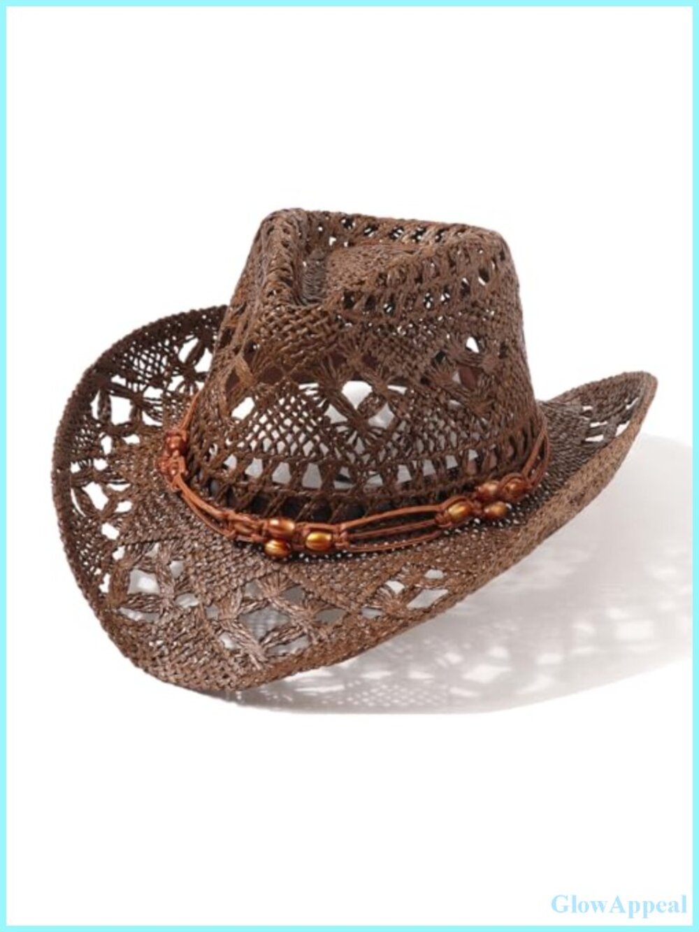 Straw Cowboy Hat for Women Men with Shapeable Brim Woven Hollow Out Beach Roll
